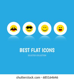 Flat Icon Face Set Of Cheerful, Wonder, Smile And Other Vector Objects. Also Includes Smile, Wonder, Whiskers Elements.