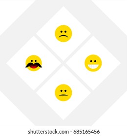 Flat Icon Face Set Of Cheerful, Grin, Displeased And Other Vector Objects. Also Includes Grin, Frown, Mood Elements.