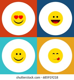 Flat Icon Face Set Of Delicious Food, Love, Laugh And Other Vector Objects. Also Includes Food, Laugh, Smile Elements.