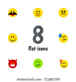Flat Icon Face Set Of Frown, Joy, Cross-Eyed Face And Other Vector Objects. Also Includes Cheerful, Face, Frown Elements.