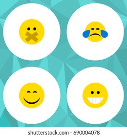 Flat Icon Face Set Of Grin, Cold Sweat, Smile And Other Vector Objects. Also Includes Laugh, Face, Silent Elements.