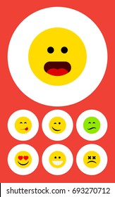Flat Icon Face Set Of Grin, Winking, Delicious Food And Other Vector Objects. Also Includes Heart, Emoji, Dizzy Elements.