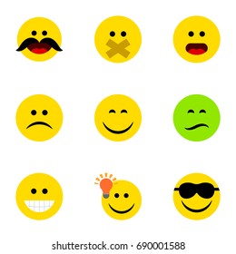 Flat Icon Face Set Of Have An Good Opinion, Frown, Wonder And Other Vector Objects. Also Includes Sad, Confused, Laugh Elements.