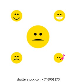 Flat Icon Face Set Of Joy, Descant, Grin And Other Vector Objects. Also Includes Song, Face, Sing Elements.