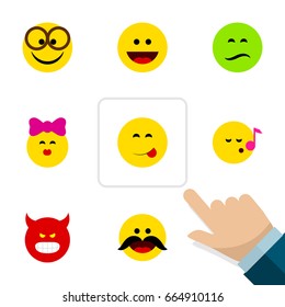 Flat Icon Face Set Of Laugh, Cheerful, Pleasant And Other Vector Objects. Also Includes Face, Whiskers, Grin Elements.