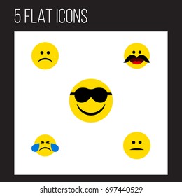 Flat Icon Face Set Of Sad, Cold Sweat, Happy And Other Vector Objects. Also Includes Happy, Sad, Smile Elements.