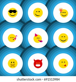 Flat Icon Face Set Of Smile, Have An Good Opinion, Happy And Other Vector Objects. Also Includes Smile, Fun, Joy Elements.