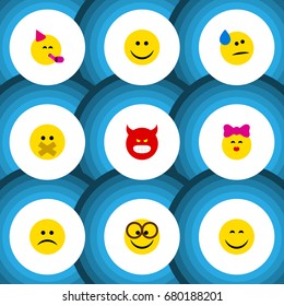 Flat Icon Face Set Of Tears, Joy, Smile And Other Vector Objects. Also Includes Angry, Tears, Emoji Elements.