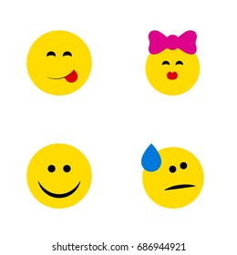 Flat Icon Face Set Of Tears, Caress, Joy And Other Vector Objects. Also Includes Face, Joy, Kiss Elements.