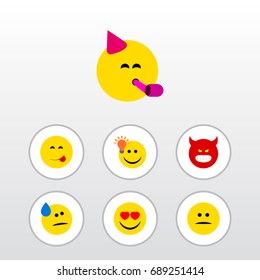 Flat Icon Face Set Of Tears, Party Time Emoticon, Have An Good Opinion And Other Vector Objects. Also Includes Pouting, Emoji, Tears Elements.
