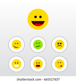 Flat Icon Face Set Of Wonder, Frown, Winking And Other Vector Objects. Also Includes Emoticon, Laugh, Dizzy Elements.