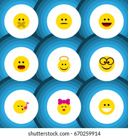 Flat Icon Face Set Of Wonder, Grin, Caress And Other Vector Objects. Also Includes Wonder, Emoji, Cheerful Elements.