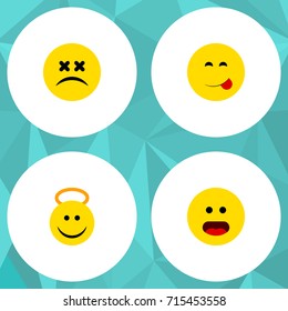 Flat Icon Face Set Of Wonder, Cross-Eyed Face, Delicious Food And Other Vector Objects. Also Includes Smile, Food, Savoring Elements.