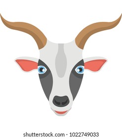 Flat icon of the face of a white goat with long horns 