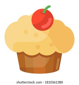 A flat icon of fairy cake with cherry topping 