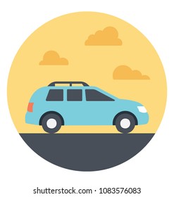 
Flat icon of a family car taking a trip 
