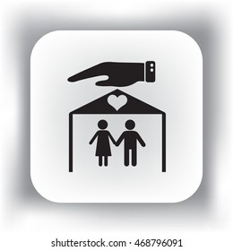 Flat icon family. The husband and wife under the roof of his house.