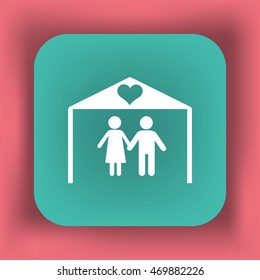 Flat icon family. The husband and wife under the roof of his house.