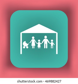 Flat icon family. The husband and wife under the roof of his house.