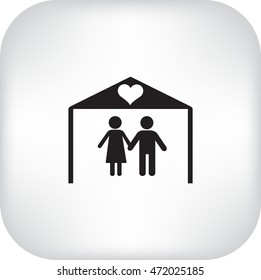 Flat icon family. The husband and wife under the roof of his house.
