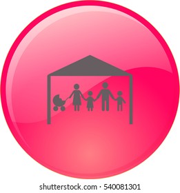 Flat icon family. The husband and wife under the roof of his house.