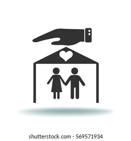 Flat icon family. The husband and wife under the roof of his house.
