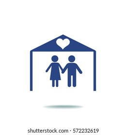 Flat icon family. The husband and wife under the roof of his house.