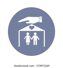 Flat icon family. The husband and wife under the roof of his house.