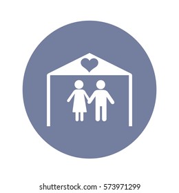Flat icon family. The husband and wife under the roof of his house.