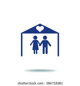 Flat icon family. The husband and wife under the roof of his house.