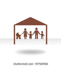 Flat icon family. The husband and wife under the roof of his house.