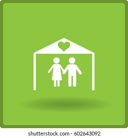 Flat icon family. The husband and wife under the roof of his house.