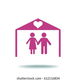 Flat icon family. The husband and wife under the roof of his house.