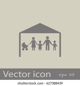 Flat icon family. The husband and wife under the roof of his house.