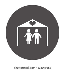 Flat icon family. The husband and wife under the roof of his house.