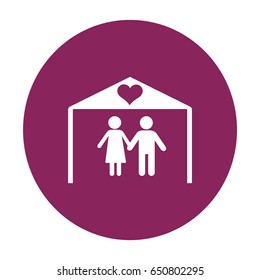 Flat icon family. The husband and wife under the roof of his house.