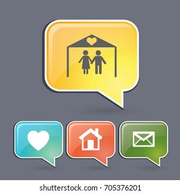 Flat icon family. The husband and wife under the roof of his house.