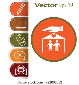 Flat icon family. The husband and wife under the roof of his house.