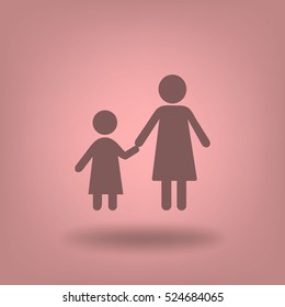 Flat icon family. Mom keeps daughter's hand.