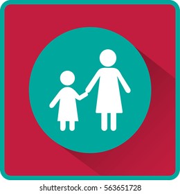 Flat icon family. Mom keeps daughter's hand.