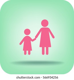 Flat icon family. Mom keeps daughter's hand.