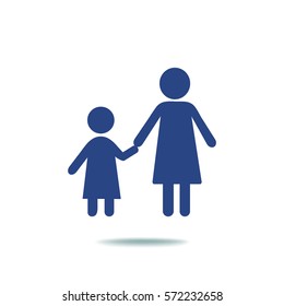 Flat icon family. Mom keeps daughter's hand.