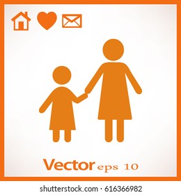 Flat icon family. Mom keeps daughter's hand.