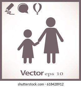 Flat icon family. Mom keeps daughter's hand.