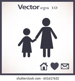 Flat icon family. Mom keeps daughter's hand.