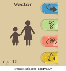 Flat icon family. Mom keeps daughter's hand.