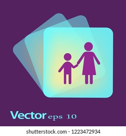 Flat icon family. Mother holds her son's hand.