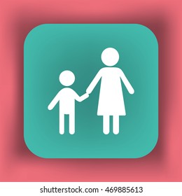 Flat icon family. Mother holds her son's hand.
