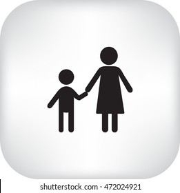 Flat icon family. Mother holds her son's hand.