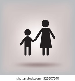 Flat icon family. Mother holds her son's hand.